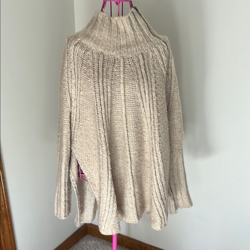 Free People Cream Ribbed Turtleneck Shrug